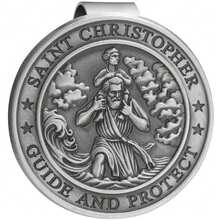 1 chiếc đồ trang trí treo xe hình Thánh Christopher, kẹp che nắng hình Thánh Christopher dập nổi 3D nhiều màu sắc, món quà chúc phúc cho cha mẹ và gia đình khi lái xe. - Bạc - Xem 5