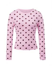Polka Dot Tops For Women Y2K Long Short Sleeve Tee Crop Top Vintage Cute Slim Fit Crew Neck Shirt Going Out Streetwear - 粉色 - 查看 5