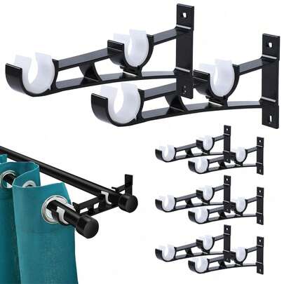 Curtain Rod Bracket, Double Curtain Rod Support, 8-Pack Of Double Curtain Rod Brackets, High-Strength Aluminum Alloy Material, Horizontal Orientation, Easy To Install