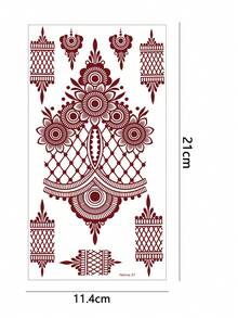 2pcs Henna Style Floral Design Temporary Tattoo Stickers, Waterproof & Sweatproof, Vivid Colors, Fashionable One-Time Temporary Tattoos, Washable, Suitable For Women, Lasts 5-7 Days, Perfect For Parties - Burgundy - View 6
