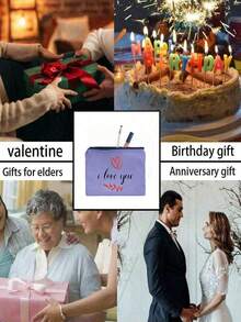 Love And Leaf Print Cosmetic Bag, Reusable Leaf Pattern Cosmetic Bag, Lightweight, Cosmetic And Toiletries Organizer, Zippered Cosmetic Bag, Lightweight Coin Purse, Toiletry Bag, Storage Bag, Travel Accessory, Shopping Gift, Valentine'S Day Gift, Versatile, Can Be Used To Store Cosmetics, Makeup Brushes, Accessories, New Year'S, Valentine'S Day, Ramadan Gift. - Multicolor - View 7