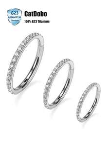 CatDObo 4件套G23钛金属人体饰品，无缝耳环，低敏感度，镶嵌锆石耳钉，鼻环和鼻膜适用 - 銀色 - 查看 2