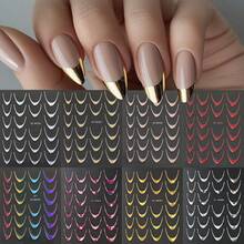 8pcs/Set Laser Gold & Silver French Curve Striped Nail Art Stickers, Minimalist Line Design Elegant Nail Decals DIY - Multicolor - View 11