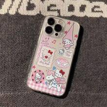 SANRIO Ốp lưng điện thoại silicon chống nước, chống sốc, đính đá hình trái tim, ngọc trai, KT hình mèo, nhạc, cánh, ngựa, hoa, lấp lánh, dễ thương, tương thích với Apple Series 17, 11/12/12 Pro, 13/14/15, 13 Pro/14 Pro/15 Pro, 12 Pro Max/13 Pro Max/14 Pro Max/15 Pro Max, 16, 16 Pro, 16 Pro Max, 17, 17 Pro, 17 Pro Max - Hồng - Xem 1