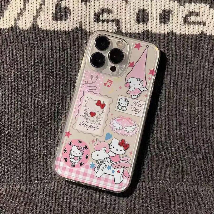 SANRIO Ốp lưng điện thoại silicon chống nước, chống sốc, đính đá hình trái tim, ngọc trai, KT hình mèo, nhạc, cánh, ngựa, hoa, lấp lánh, dễ thương, tương thích với Apple Series 17, 11/12/12 Pro, 13/14/15, 13 Pro/14 Pro/15 Pro, 12 Pro Max/13 Pro Max/14 Pro Max/15 Pro Max, 16, 16 Pro, 16 Pro Max, 17, 17 Pro, 17 Pro Max - Hồng - Xem 1