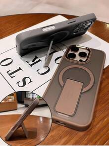 1pc Luxury Magnetic Wireless Charging Case With Stand, Matte Finish, Compatible With Samsung S23/S24/S25 Ultra Plus; Shock-Absorbing Soft Bumper Metal Camera Protective Case Compatible With IPhone 17/17 Pro Max, 16/16 Pro Max, 15/15 Pro Max, 14/14 Pro Max, 13/13 Pro Max - Desert Gold - View 3