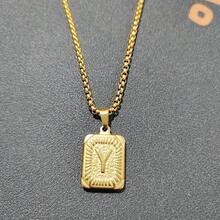 1pc Men's Bestselling Stainless Steel Square Letter Pendant Necklace, Personalized Letter Necklace, Hip Hop Jewelry - Yellow Gold - View 30