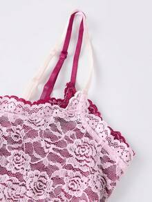 Camisola de encaje sin mangas con tirantes finos para mujer, de verano, a la moda, ajustada - Rosa - Ver 8