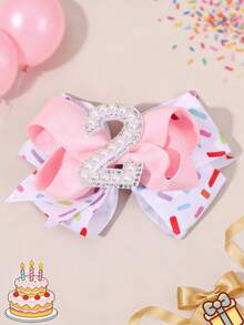 1个粉色“生日快乐”蝴蝶结发夹，1 2 3 4 5 6 7 8数字发夹，糖果发饰，女孩派对礼物。关注我们获取最新设计，享受8%折扣，DZBB - 彩色 - 查看 4