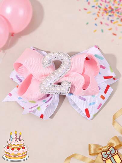 1pc Pink Happy Birthday Bow Hair Clip, 1 2 3 4 5 6 7 8 Number Hair Clips, Candy Hair Accessories, Girls Party Favor