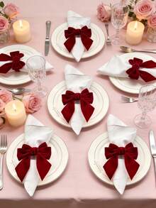 6pcs/12pcs Bow Napkin Rings, Velvet Fabric Napkin Holders, Red Napkin Rings, Simple Napkin Rings, Suitable For Hotel Tabletop, Wedding, Dinner Party, Elegant & Fashionable - Multicolor - View 7