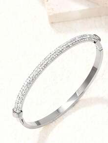 2026新款不锈钢闪亮四叶草水钻女士手链套装，时尚耐用防水防褪色，圣诞节和情人节送给母亲和女儿的礼物 - 銀色 - 查看 12