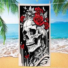 Skull Pattern Beach Towel Digital Printing Thin Quick Dry Anti Sand Microfiber Lightweight For Swim Yoga Travel Gym Gift(1) - White - View 2