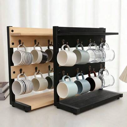 1 pieza Estante de madera para almacenar tazas de té/café, soporte de 3 niveles para tazas para encimera del hogar