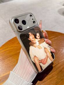 1pc Customized Gray Phone Case, Personalized Photo Luxury Large Window Tempered Glass With Lens Protection Matte Anti-Drop Phone Case Compatible With IPhone 17/17Pro/17ProMax/17Air/16/16Pro/16ProMax/16Plus/15/15Plus/15Pro/15ProMax/14/14Plus/14Pro/14ProMax/13/13Pro/13ProMax/12/11 Phone Accessories, Suitable For Couples, Friends, Family, Pets, Full Coverage High-End Protective Cover - Light Grey - View 5