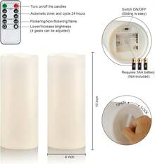 Homemory Set Of 2 4"*10" Large Outdoor Waterproof Flameless Candles Ivory White With Timer & Remote, Battery Operated LED Flickering Pillar Candles For Patio Porch Halloween Christmas Lantern - 白色 - 查看 2