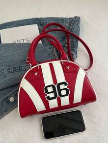 New Fashion Handheld & Shoulder Bowling Bag, Fashionable, Personalized, Streetwear, Cute, Cool, Y2K, Vintage, College, Numeric, Sports, School Bag, Suitable For Teenagers, Valentine's Day - 紅色 - 查看 4