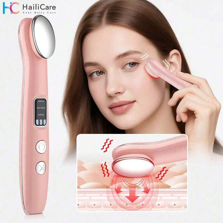 Hailicare 便携式可充电眼部按摩棒 热疗振动眼部按摩器 眼部提拉按摩器 热敷振动眼部美容仪 适用于黑眼圈、眼袋、细纹、眼部浮肿 3种模式 热敷眼部护理工具 缓解眼疲劳 - 粉色 - 查看 1