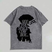 EWH Men Y2K Cowboy Bebop "See You Space Cowboy" Anime Graphic T-Shirt, 230g 100% Cotton Soft Oversized Tee For Streetwear & Anime Fans Gifts 004-AB - 灰色 - 查看 3