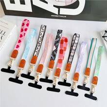 1条皮革金属挂绳，复古印花织带，宽版手机挂绳，防丢 - 彩色 - 查看 1