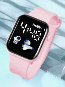 1 Set Fashionable Pink Astronaut Graphic Electronic Watch, Butterfly Bracelet, Necklace And Earrings, Battery-Powered, Versatile For Casual, Party, Vacation, Back To School. Birthday, Valentine's Day Watch Gift Set - Pink - View 6