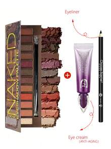 12-Color Nude Hot Set: Pumpkin Eyeshadow Palette + Eye Makeup Foundation Cream + Eyeliner | Four Base Makeup Eye Creams To Choose From, Long-Lasting, Smooth And Non-Fading, Create Excellent Makeup Effect For The Eyes, Valentine's Day Limited Set - 南瓜款 - 查看 14