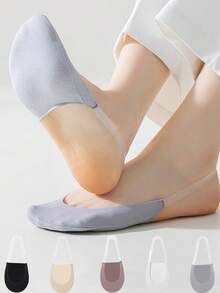 5 Pairs Of High-Quality Solid Color Invisible Breathable Anti Slip High Heels For Women In Summer, Ice Silk Thin Half Palm Suspender Socks - Multicolor - View 2