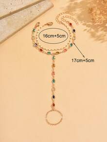 两件套优雅彩色水晶指链手链套装，休闲简约设计，可单独佩戴或叠戴，适合女性日常装饰、约会和拍照。手工链条长度随机裁剪，珠子数量和颜色随机。 - 彩色 - 查看 4