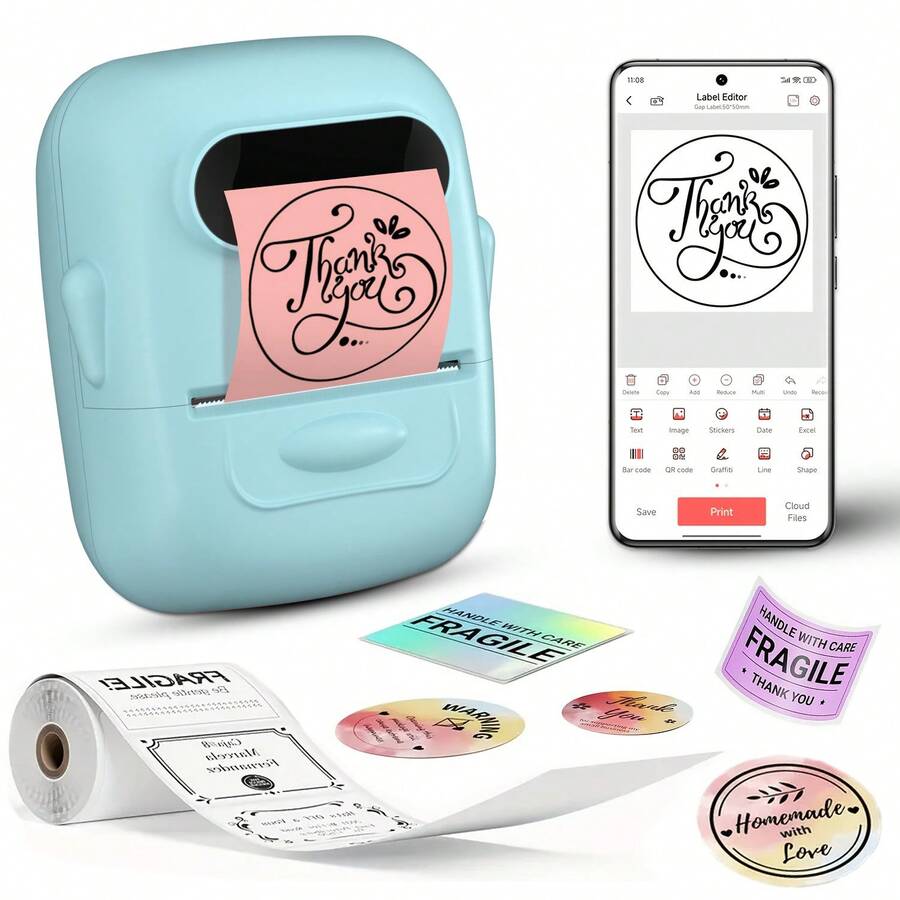 Marklife Máy in nhãn nhiệt không dây P50, máy in nhãn Bluetooth di động, có thể in nhãn tên, nhãn sản phẩm, nhãn địa chỉ và nhãn cảm ơn. Thích hợp cho học sinh, gia đình và sử dụng cá nhân. Tương thích với hệ điều hành Android, Apple và Windows.