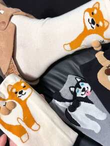 1/4 双趣味男士袜子，猫狗铃铛图案，卡通图案，个性时尚袜子 - 彩色 - 查看 7