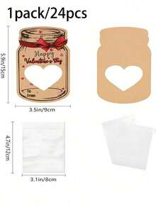 24pcs Valentine's Day Mason Jar Candy Cards With Heart-Shaped Window, Kraft Paper Gift Bags, Suitable For Classroom Exchanges, Party Favors, Desserts, Chocolate Cookies Gifts, DIY Crafts, Valentine's Day Wedding Gifts - Multicolor - View 13