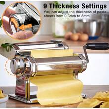 Máquina para hacer pasta, máquina manual para hacer pasta, múltiples configuraciones de grosor, rodillos y cortador en acero inoxidable, adecuada para hacer pasta, lasaña y fideos. - Plateado - Ver 3