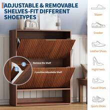 Shoe Storage Cabinet, Slim Hidden Shoe Rack Cabinet With 2 Flip Drawers & Bottom Open Shelf, Freestanding Entryway Organizer, Perfect For Closet, Hallway, Foyer - Quả óc chó - Xem 3