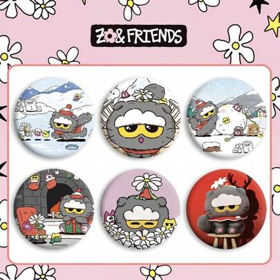 1-Piece ZOO&FRIENDS Winter Christmas Tin Badge Pins - Bag Decor Brooches, Fashion Accessories & Fun Gifts For Friends, Family & Classmates