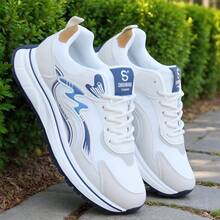 男士撞色休闲系带运动鞋，户外穿着，春秋季 - 白色 - 查看 2