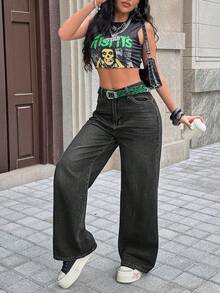 Women's Loose-Fit Straight Boyfriend Jeans With Vintage Look - Black - View 3