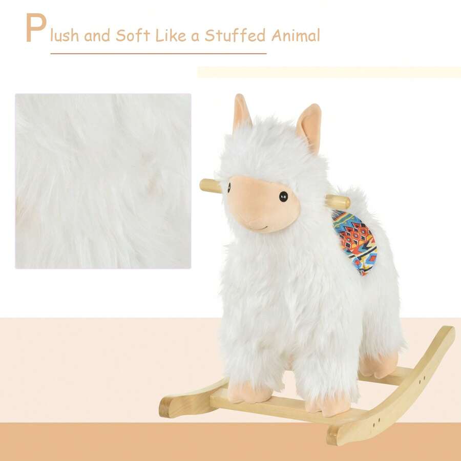 Llama Sheep Style Rocking Horse, Kids Ride-On Toy With Handle Grip & Saddle, Traditional & Fun Toddler Gift, 18-36 Months, White - White - View 1