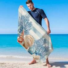1条海洋生物珊瑚贝壳海螺印花沙滩巾，超强吸水速干，柔软轻便，适合游泳、沙滩、游泳、户外露营旅行，是理想的沙滩必备品。 - 彩色 - 查看 4