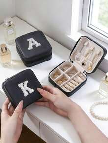 1pc Portable PU Leather Multi-Compartment Jewelry Storage Box, Jewelry Organizer Box With Zipper For Earrings Necklaces Rings, Suitable For Home Travel Packing, Gift Box, Travel Jewelry Box - Multicolor - View 8