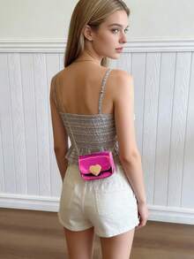 Túi đeo vai hình trái tim thời trang cho bé gái, túi đeo chéo nhỏ hình vuông bằng da PU kiêm ví đựng tiền xu. - A - Xem 5