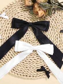 10pcs Ribbon Long Tail Double-Layer Bow Hair Clips, Mini Bow Hair Pins, Hair Ties For Girls, Valentine's Day Party, Black & Red - Multicolor - View 6
