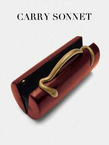 Snake Skin Handle Cylindrical Women's Clutch Bag, Minimalist Evening Handbag, Luxury Party Purse, Unique Designer Top Handle Bag - Red - View 4