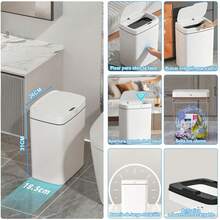 Bote de Basura Cocina, 15L Cubo De Basura Automático Con Sensor,Cubo de basura de plástico de gran capacidad mejorado, con carga USB y 30 bolsas incluidas, para Baño, Cocina, Oficina, Sala - Blanco - Ver 3