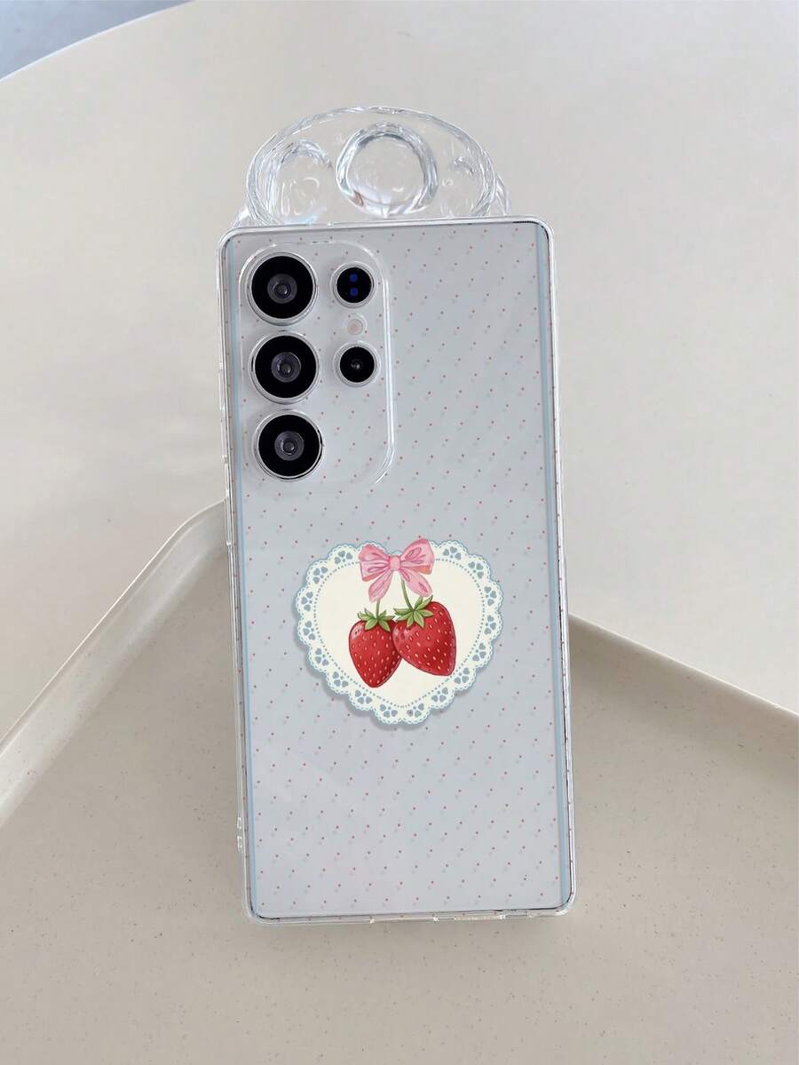 1pc Heart, Strawberry, Star Pattern Android Phone Case, Precise Camera Cutout Compatible With Samsung, Nothing, Pixel, INFINIX, Redmi Protective Cover - Clear - View 1