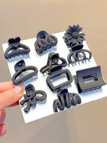 10pcs Women's Solid Color Matte Hair Claws, Women's Hair Accessories, Diverse Styles, Small Hair Clips, Simple And Versatile, Summer Holiday Accessories, Beach Accessories. Used For Bun Hairstyles, Suitable For Casual Daily Wear And Outings, All-Season Hair Accessories, Summer Accessory Set, Hair Decor Accessories, Women's Accessories, Back To School Hair Accessories. Women Claw Clip Fashion Hair Clutch - Black - View 4