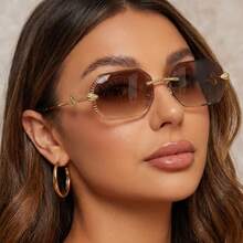 Polygon Metal Snake-Shaped Fashionable Rimless Edged Fashion Glasses For Women - Gold - View 3