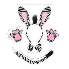 1 件欧美时尚派对表演动物三件套：带斑马耳朵、领结和尾巴的发箍，夸张装饰头带服装配饰万圣节