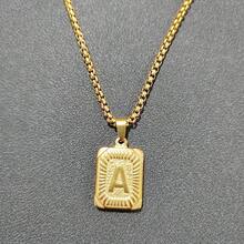 1pc Men's Bestselling Stainless Steel Square Letter Pendant Necklace, Personalized Letter Necklace, Hip Hop Jewelry - Yellow Gold - View 25