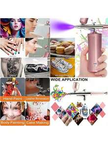 Airbrush Kit With Compressor, Air Brush Gun Rechargeable 48PSI High Pressure Air Brushes With 0.3mm Nozzle And Cleaning Brush Set For Nail,Painting,Tattoos,Makeup,Art,Cake Decorating - 粉色帶延長管 - 查看 5