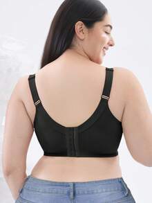 Plus Size Black Lace Underwire Push-Up Bra, Comfortable Wide Straps, Supportive Underwire Design, Breathable All Day - Black - View 3